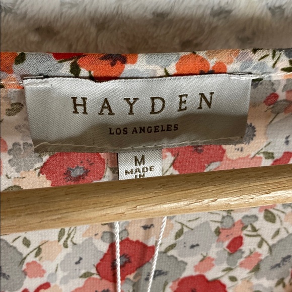 Hayden Los Angeles Red peach and Gray sheer Floral Blouse - Picture 4 of 5